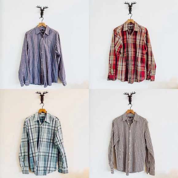 Gap/Old Navy Men's Plaid & Striped Button Uo Shirts Size Large - Set of 4 - Picture 1 of 9